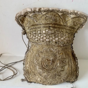 Antique  Ottoman Gold Metallic Embroidered Coin Pouch Purse