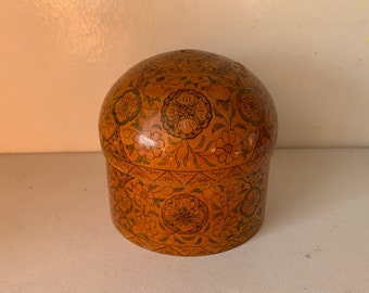 Antique Kashmir wooden domed shape hand painted box