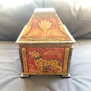 Antique Kashmir wooden hand painted large casket box
