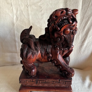 Antique Chinese wooden carved large Fu Dog Statue