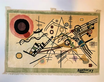 Vintage abstract silk woven wall rug signed