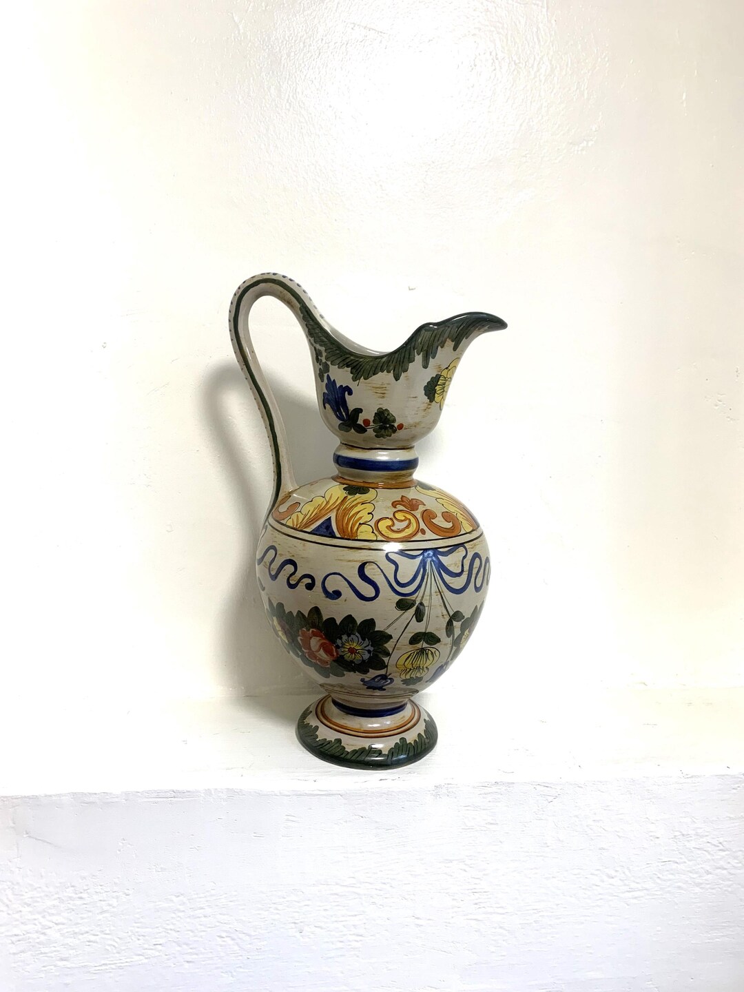 Vintage Italian Deruta Majolica Pottery Painted Large Pitcher - Etsy