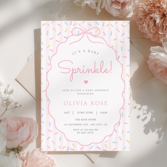 Baby Sprinkle Invitation, Pink Baby Sprinkle, Girl Baby Shower Invite, Little Sprinkle, Editable Canva Template, Digital Download