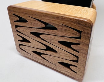 Maple & Walnut cell phone speaker w/ stretched wave front design - iPhone Speaker - Wooden Speaker - Phone Amplifier - Acoustic Speaker