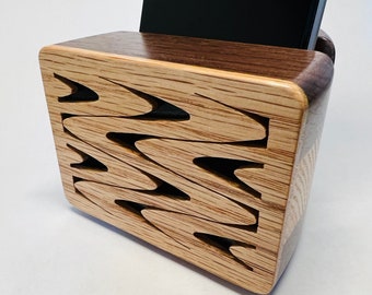 Walnut and red oak cell phone speaker w/ stretched wave front design- iPhone Speaker - Wooden Speaker - Phone Amplifier - Acoustic Speaker