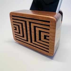 Walnut and Cherry cell phone speaker w/ diamond illusion design - iPhone Speaker - Wooden Speaker - Phone Amplifier - Acoustic Speaker