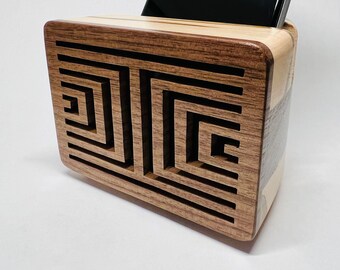 Ambrosia maple and walnut cell phone speaker w/ diamond illusion design iPhone Speaker - Wooden Speaker - Phone Amplifier - Acoustic Speaker