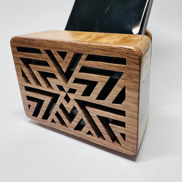 White oak & walnut cell phone speaker w/ triangle trifecta front design - iPhone Speaker - Phone Amplifier - Acoustic Speaker