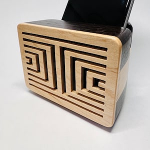 Wenge and maple cell phone speaker w/ diamond illusion design iPhone Speaker - Wooden Speaker - Phone Amplifier - Acoustic Speaker