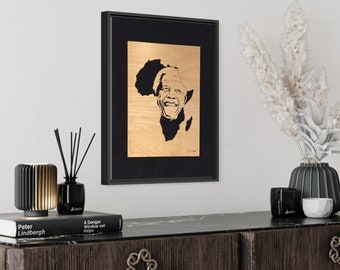 Nelson Mandela portrait, "Perseverance" portrait by Jay Roberts African art Wooden portrait Black art Scroll saw art Madiba