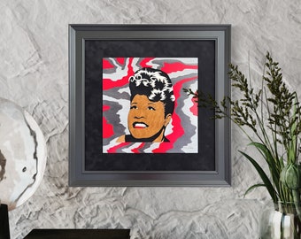 Ella Fitzgerald Portrait, "Mama Jazz  Redux" Portrait by Jay Roberts, Black Art, Jazz Art, African American Art, Scroll Saw Art