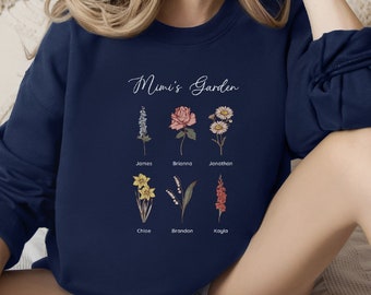 Birth Month Flower Sweatshirt, Custom Birth Flower Shirt, Personalized Gift for Mom Christmas Present, Mother's Day Gift for Grandma