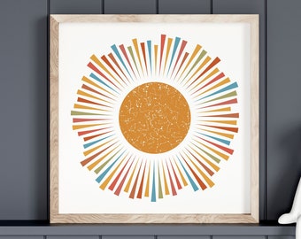 1st Birthday Gift Sentimental, Personalized Boho Sunburst Star Map by Date, First Birthday Gift Girl or Boy, Daughter or Son, One Year Gift