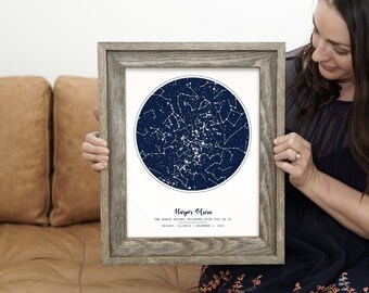 21st Birthday Gift for Her, 50th Birthday Gift for Women, Best Friend Birthday Gift, Star Map by Date, Mom Birthday Gift from Daughter