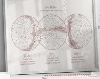 Impresión personalizada de mapa de 3 estrellas / Ilustración del cielo nocturno / Regalo del Día de la Madre para mamá de parte de su hija, regalo de Navidad para su hijo (descarga digital)