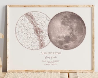 On the Night You Were Born Print | Personalized Star Map & Moon Phase Artwork | Baby Nursery or 1st Birthday Keepsake (Digital Download)