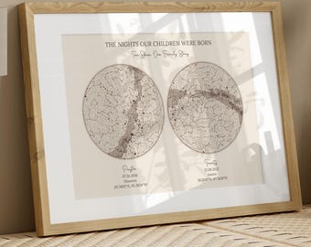 Personalized Two Star Map Print | Custom Constellations for Two Dates | Wedding, Anniversary, Parents or Family Gift, Digital Download