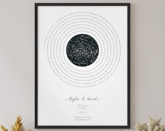 Custom Song Lyrics Print with Star Map, Personalized Song Lyric Gift for Couples Anniversary, Song Lyrics Wall Art Poster