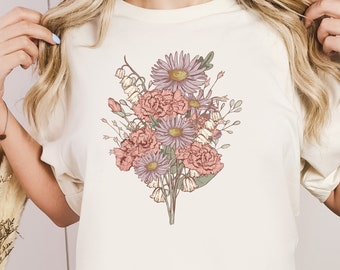 Birth Flower Bouquet T-Shirt - Bride's Garden - Unique Bridal Shower and Wedding Gift for Bride