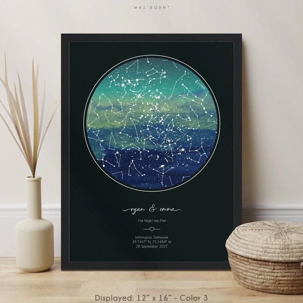 Anniversary Star Map Print, Custom Boyfriend Gift Anniversary, Personalized Gift for Him Anniversary, The Night We Met Stars