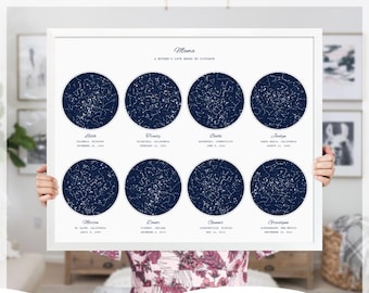 Digital 8 Night Sky Star Map, Printable JPG File, Mothers Day Gift for Mom, Fathers Day Gift for Dad, Grandma Christmas Gift - SK08D