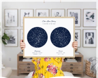 Mapa del cielo nocturno digital, archivo JPG imprimible, regalo para mamá de su hija, regalo para papá de su hijo, regalo de aniversario para novios a distancia - SK02D