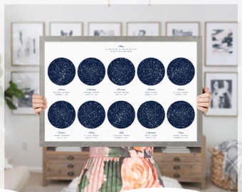 Digital 10 Night Sky Star Map, Printable JPG File, Mothers Day Gift for Mom, Fathers Day Gift for Dad, Grandma Christmas Gift - SK10D