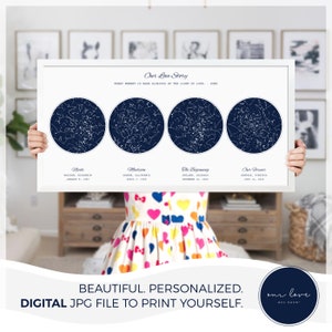Digital 4 Night Sky Star Map, File JPG stampabile, Regalo per la festa della mamma per la mamma, Regalo per la festa del papà per papà, Regalo di Natale della nonna - SK04D