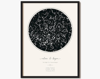 Personalized Star Map Gift - Wedding, Anniversary and Engagement - Night Sky for Couples