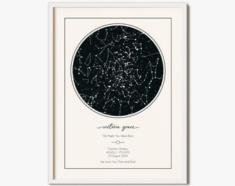 Custom Star Map for Birthday - Star Map Baby Birth Date - Night Sky The Day You Were Born