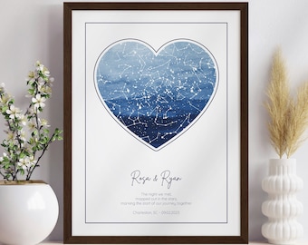 Custom Star Map by Date, Wedding Gift for Couple, Personalized Anniversary Gift for Couple 1 Year, Engagement Gift for Couple Location