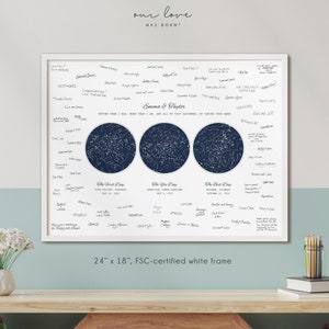 Night Sky Wedding Guest Book Alternative, Unique Guest Book, Personalize Celestial Wedding Guestbook, Star Map Constellation Guest Book White Frame