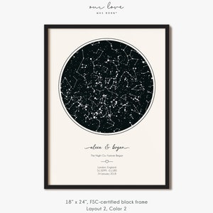 Cadeau personnalisé de carte des étoiles - Mariage, anniversaire et fiançailles - Ciel nocturne pour les couples