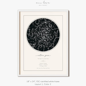 Carte des étoiles personnalisée pour anniversaire - Carte des étoiles Date de naissance du bébé - Ciel nocturne le jour de votre naissance