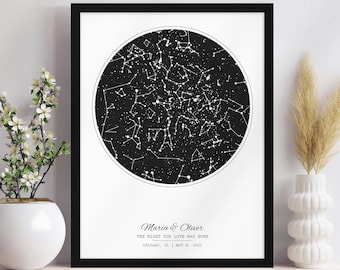 Custom Star Map by Date, Personalized Night Sky Print Framed, Wedding Anniversary Star Map Gift for Couple, Engagement Gift for Friends