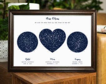 3 Night Sky Star Maps, Gift for Mom from Daughter, Personalized Mother's Day Gift from Son, Mom Christmas Gift Ideas from Her Children