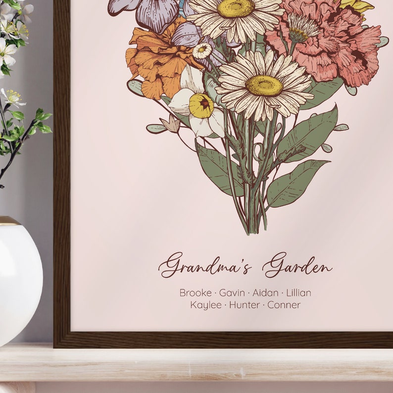 Mothers Day Gift for Grandma Garden, Birth Flower Bouquet Personalize, Mom Gift for Mothers Day from Daughter, Custom Gift for Mom from Kids image 3