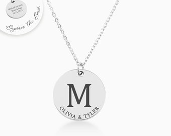 Necklace with Names and Initial Silver, Monogram Engagement Gift for Her, Wedding Day Gift for Bride, 1st Anniversary Gift for Wife, PNW004