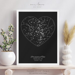 Custom Star Map by Date, Personalized Night Sky Print Framed, Wedding Anniversary Star Map Gift for Couple, Engagement Gift for Friends image 3