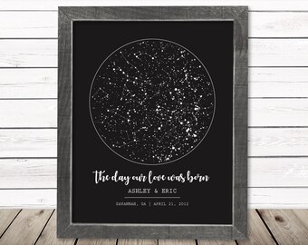Night Sky Print Star Custom Map Personalize First Anniversary Gift Him Her Frame Canvas Custom Unique 2nd Cotton Wedding Constellation Chart