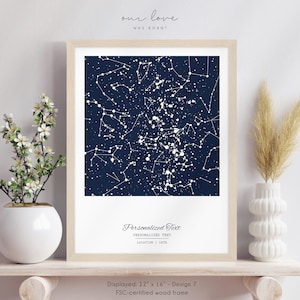 Custom Star Map by Date, Personalized Night Sky Print Framed, Wedding Anniversary Star Map Gift for Couple, Engagement Gift for Friends image 2