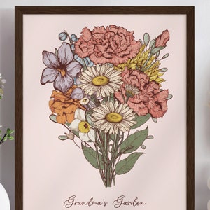 Mothers Day Gift for Grandma Garden, Birth Flower Bouquet Personalize, Mom Gift for Mothers Day from Daughter, Custom Gift for Mom from Kids image 2