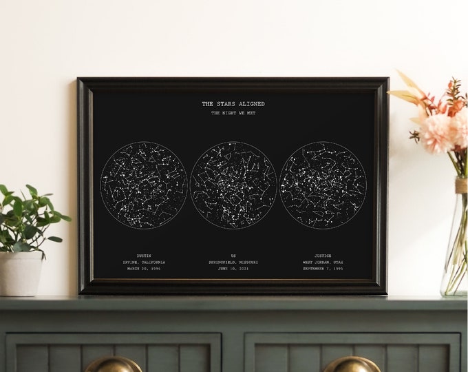 Constellation Wedding Gift, Personalized Star Map Framed, Custom Constellation Chart, Night Sky by Date, Constellation Gift, Custom Gift