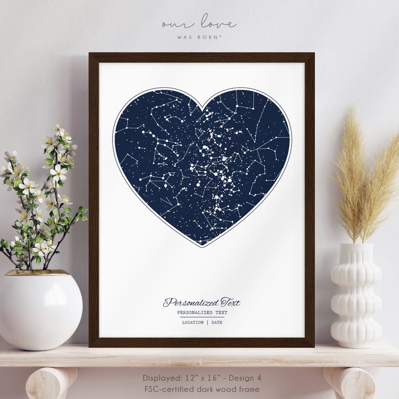 Star Map Birthday, 50th Birthday Gift for Women, 21st Birthday Gift for Her, 30th Birthday Gift Best Friend, Mom Birthday Gift Personalized image 2