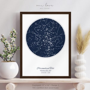 Custom Star Map by Date, Personalized Night Sky Print Framed, Wedding Anniversary Star Map Gift for Couple, Engagement Gift for Friends image 4