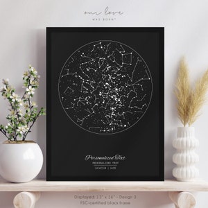 Star Map Birthday, 50th Birthday Gift for Women, 21st Birthday Gift for Her, 30th Birthday Gift Best Friend, Mom Birthday Gift Personalized Black Frame