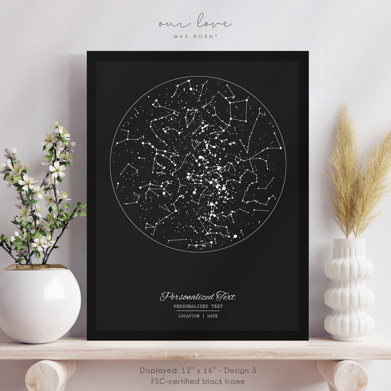 Star Map Birthday, 50th Birthday Gift for Women, 21st Birthday Gift for Her, 30th Birthday Gift Best Friend, Mom Birthday Gift Personalized image 3