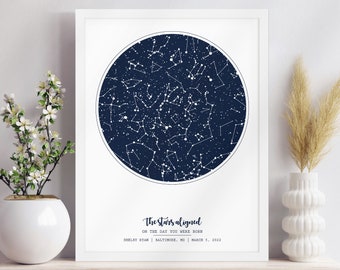 On The Night You Were Born Print, Night Sky Star Map by Date, New Baby Girl Gift Personalize, Gift for Baby Girl, Framed Nursery Art Poster