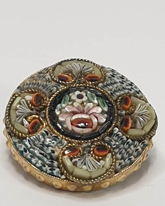 Broche Ancienne Micro Mosaïque - Vintage Française, Bijou De Collection