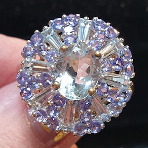 9ct Gold Tanzanite Aquamarine Ring Size Q